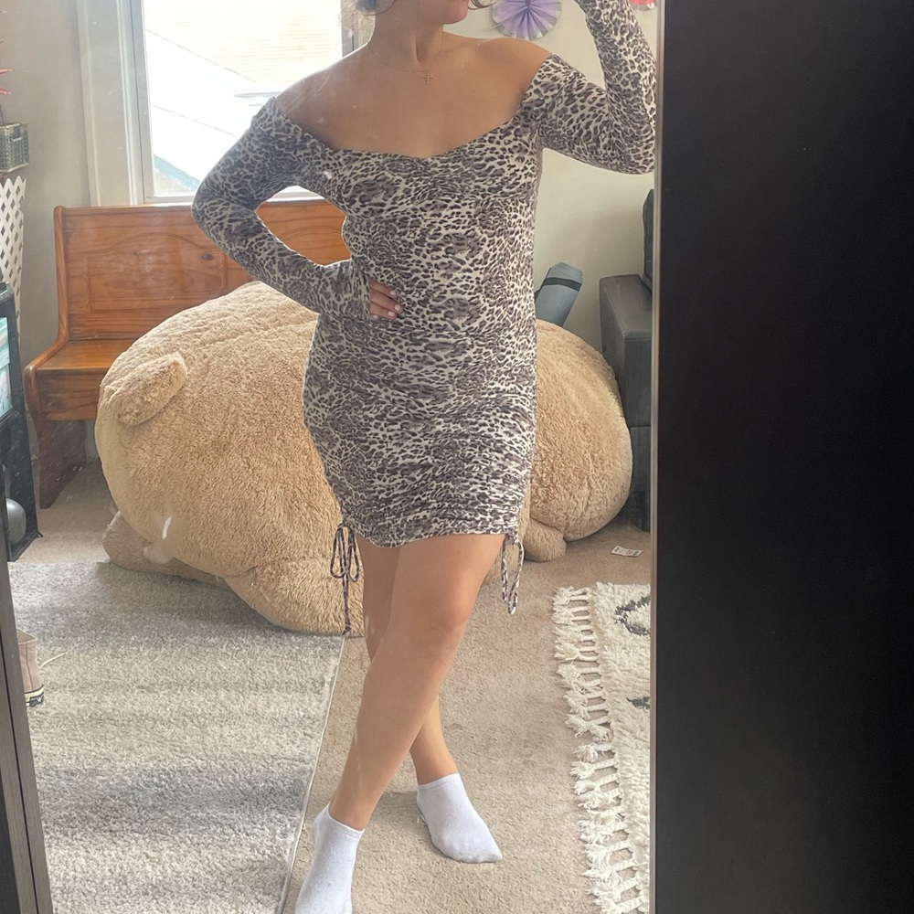 Cheetah off the shoulder dress